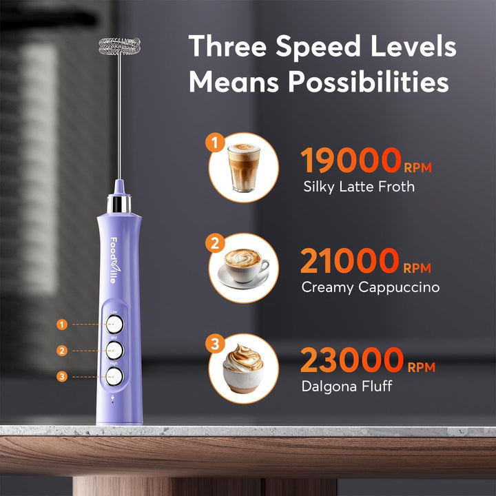 MF02 Wiederaufladbarer Milchaufschäumer Handheld Foam Maker mit Edelstahl Schneebesen für Cappuccino