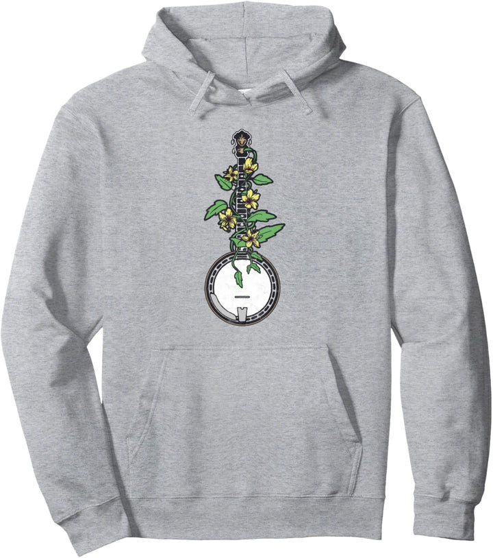 Banjo Vine & Flowers Vintage Artistic Acoustic Music Graphic Pullover Hoodie