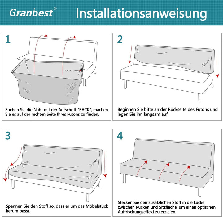 Granbest wasserdichte Armlose Futon Abdeckung, Hoher Stretch Futon Schutz für Faltendes Schlafsofa A