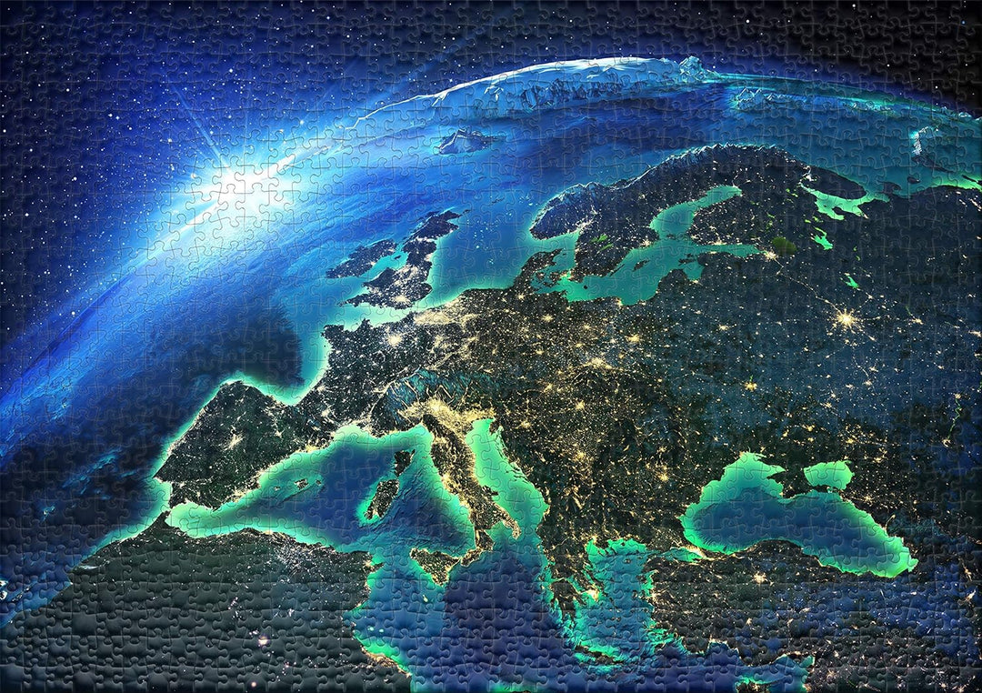 Ulmer Puzzleschmiede - Puzzle Lights of Europe - klassisches 1000 Teile Puzzle - spektakuläres Puzzl