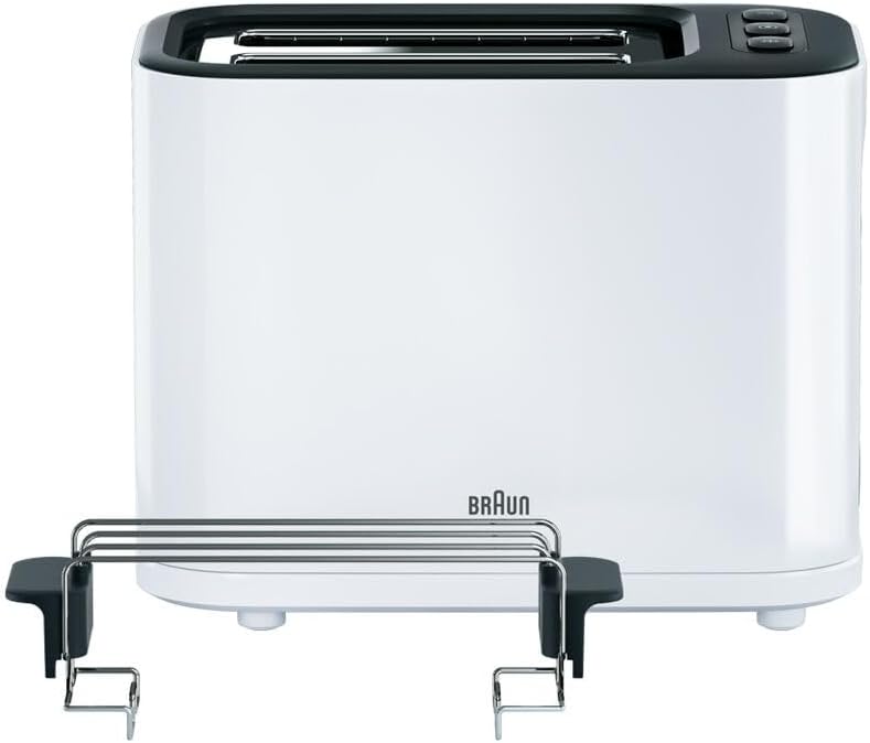 Braun HT 3010 WH Toaster | Doppelschlitz | Herausnehmbare Krümelschublade | Aufwärm- und Auftaufunkt