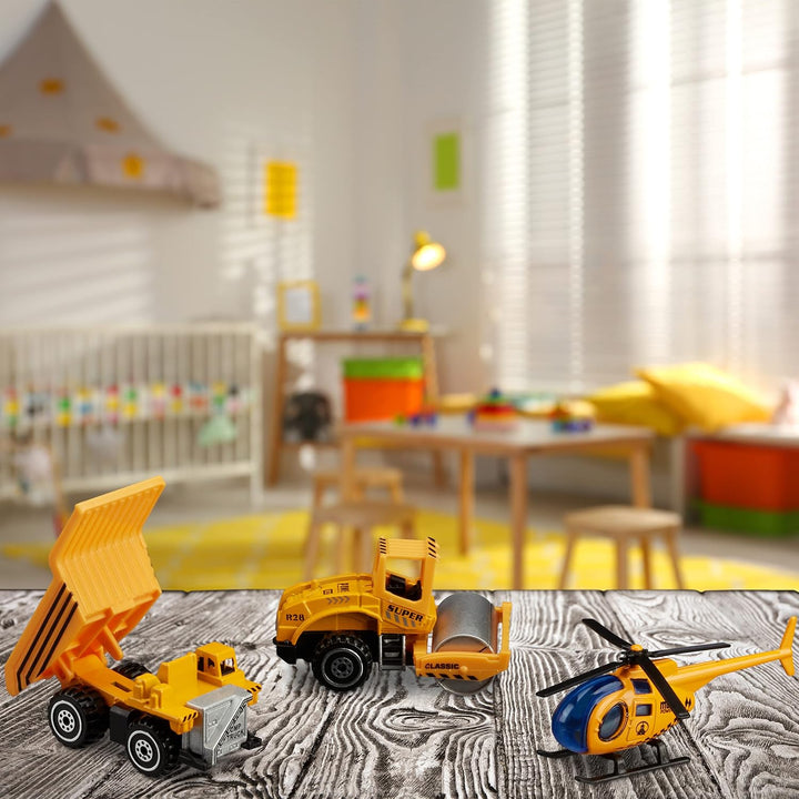 Relaxdays Baustellenfahrzeuge Kinder, 6er Set, Spielzeugautos, Mini Baustelle, ab 3 Jahre, Metallaut