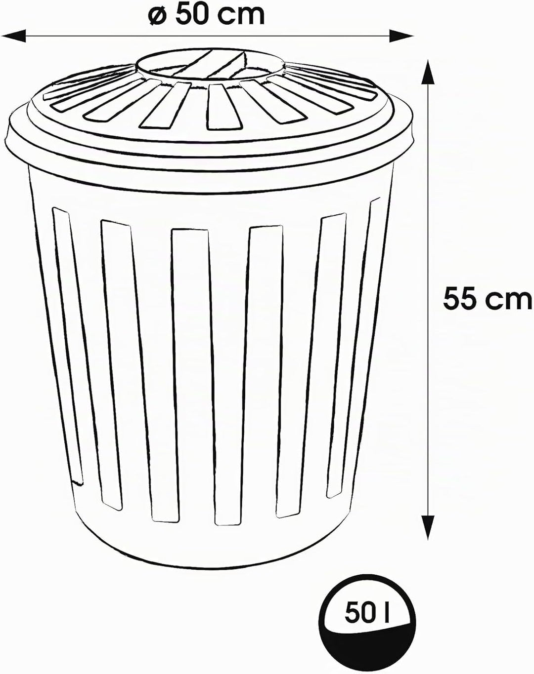 keeeper Supermax-Tonne mit Deckel, Polypropylen, 50 l, 50 x 55 x 50 cm, Mats, Silber 50 L Silber, 50