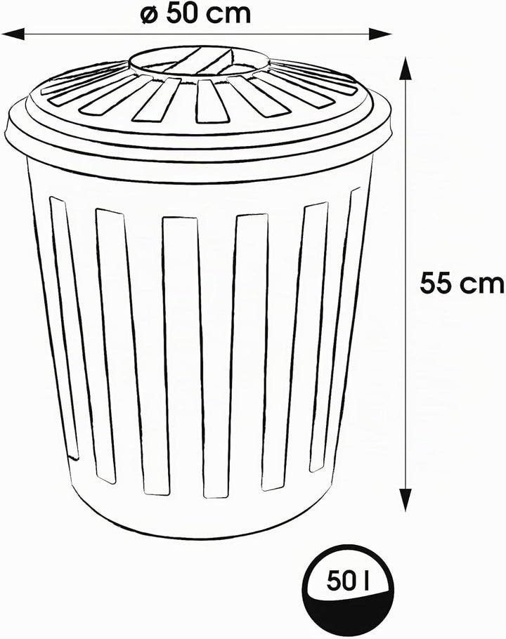 keeeper Supermax-Tonne mit Deckel, Polypropylen, 50 l, 50 x 55 x 50 cm, Mats, Silber 50 L Silber, 50