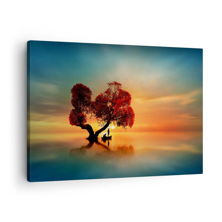 Bilder auf Leinwand See Natur Nacht Leinwandbild mit Rahmen 70x50cm Wandbilder Dekoration Wohnzimmer