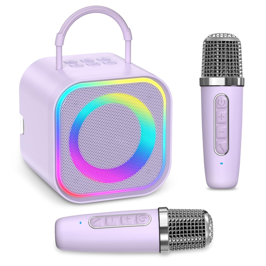 LOFICOPER Karaoke Maschine Kinder mit 2 Mikrofones, Tragbaren Bluetooth Lautsprecher mit 5 Farbige L