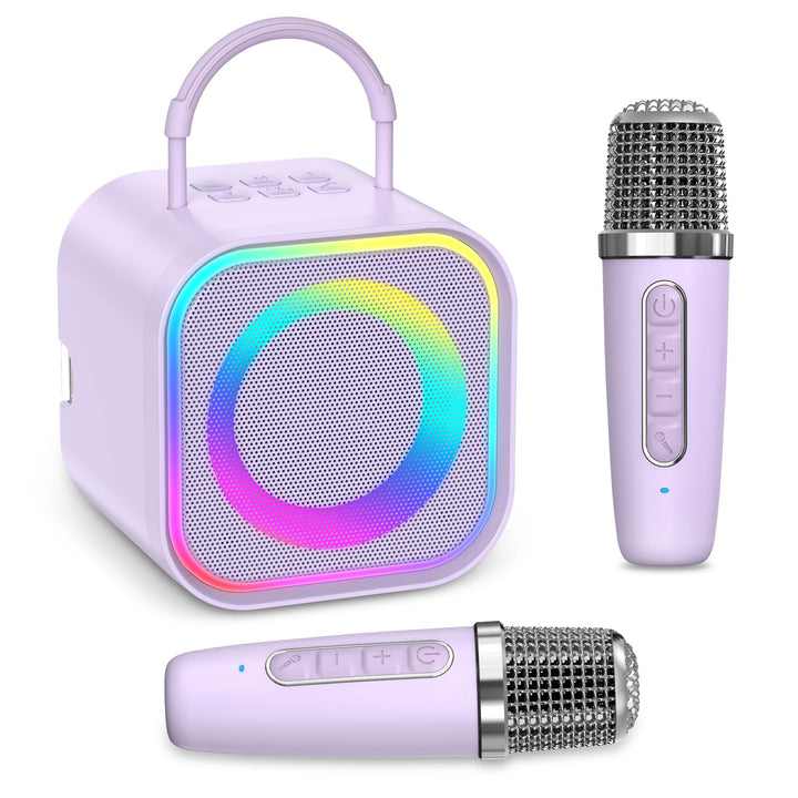 LOFICOPER Karaoke Maschine Kinder mit 2 Mikrofones, Tragbaren Bluetooth Lautsprecher mit 5 Farbige L
