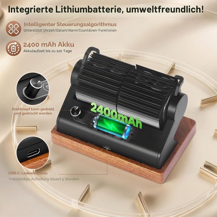 Flip Clock, Retro-Flip-Uhr, Neues USB C Wecker Digital, Grosse Zahl Mechanische Schreibtischuhr, Vin
