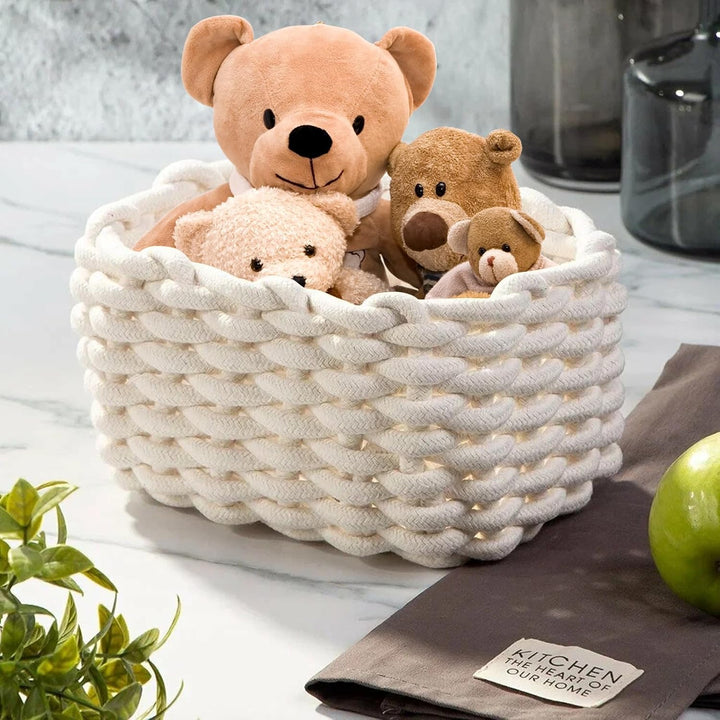 Aufbewahrungskorb Geflochten, 2 Stück Häkelkorb, 19 x 15 x 12 cm Aufbewahrungskorb Kinder, Waschbar