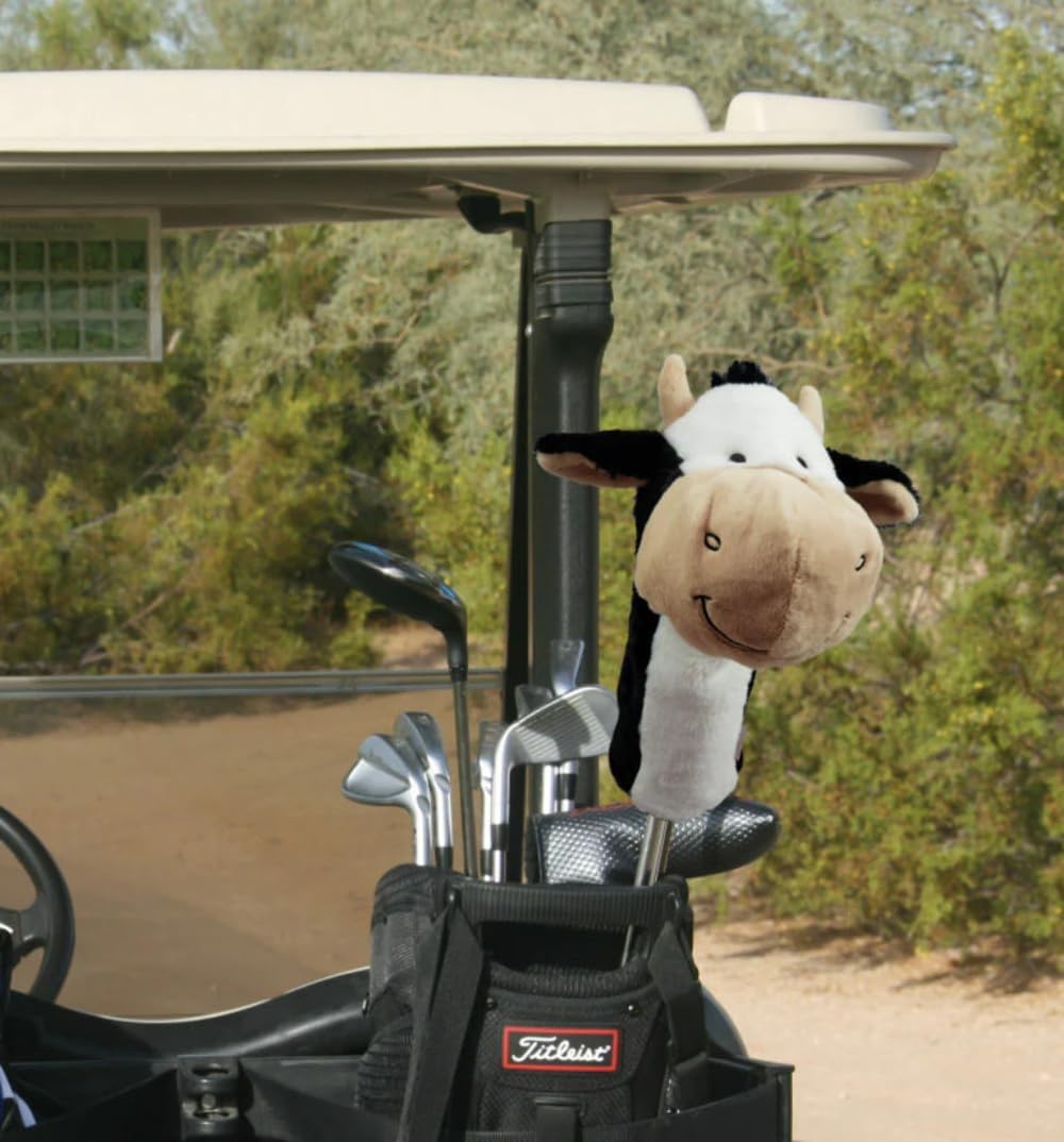 Daphne's Golfschlägerhaube mit Tiermotiv, Motiv: Happy Cow, Schwarz / Weiss