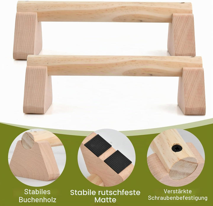 2 Pcs Liegestützgriffe, 25cm Handstand Griffe aus Holz mit Rutschfeste Gummipuffer, Parallettes Cali