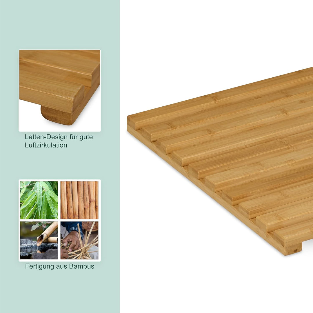 Relaxdays Bambus Badematte, 66 x 40 cm, rutschfeste Duschmatte für Badewanne, Dusche, Sauna, Indoor