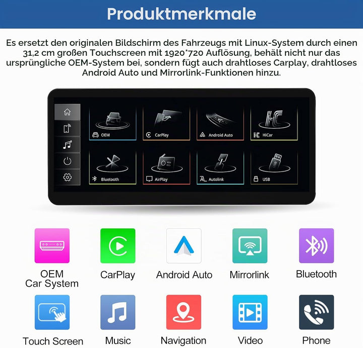 Road Top 12,3 Zoll Autoradio Drahtlos CarPlay Touchscreen für Audi Q5 2009-2017 Jahr mit 3GMMI, Auto