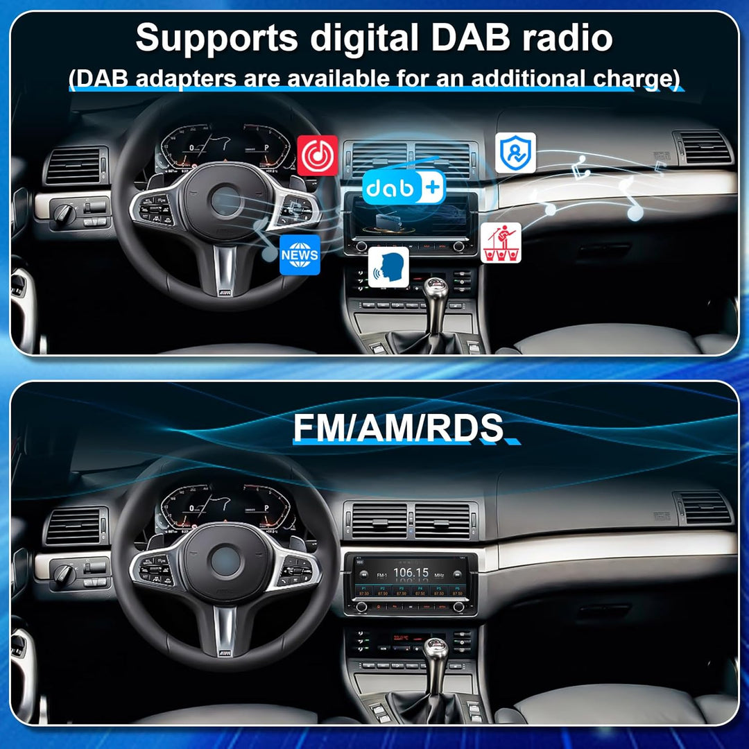 8.8'' Android 14 Car Stereo for BMW E46 M3 / Rover 75 / MG ZT | 1 DIN In-Dash Radio with Wireless Ca