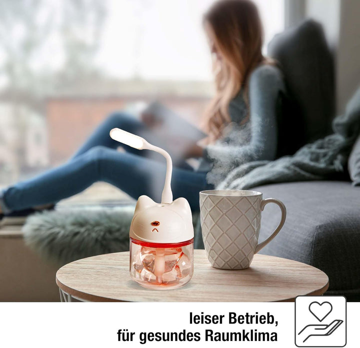 Hellum Luftbefeuchter Katze, tragbar in weiss, Diffuser 9x12cm gross, süsser Luftbefeuchter Kinderzi
