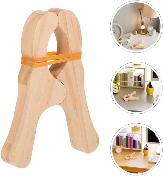Supvox 5 Stück Holz Spielclips für Deckenburgbau, Unlackierte Bauklammern mit Gummiband für Höhlenba