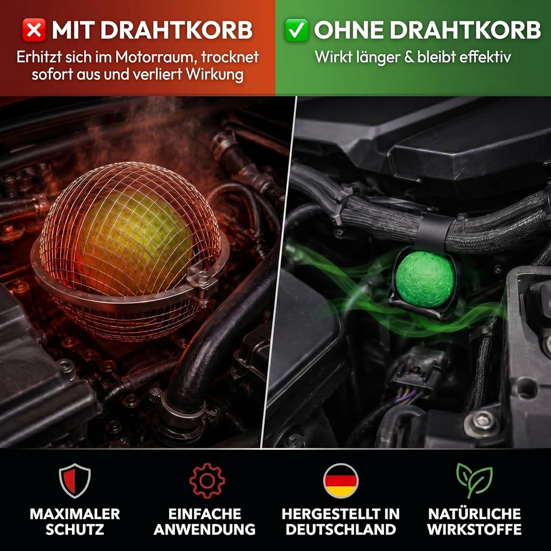 Original 8X Marderschreck-Kugeln inkl. PKW-Halterung, Marderschreck Auto mit Sofort und Langzeitwirk
