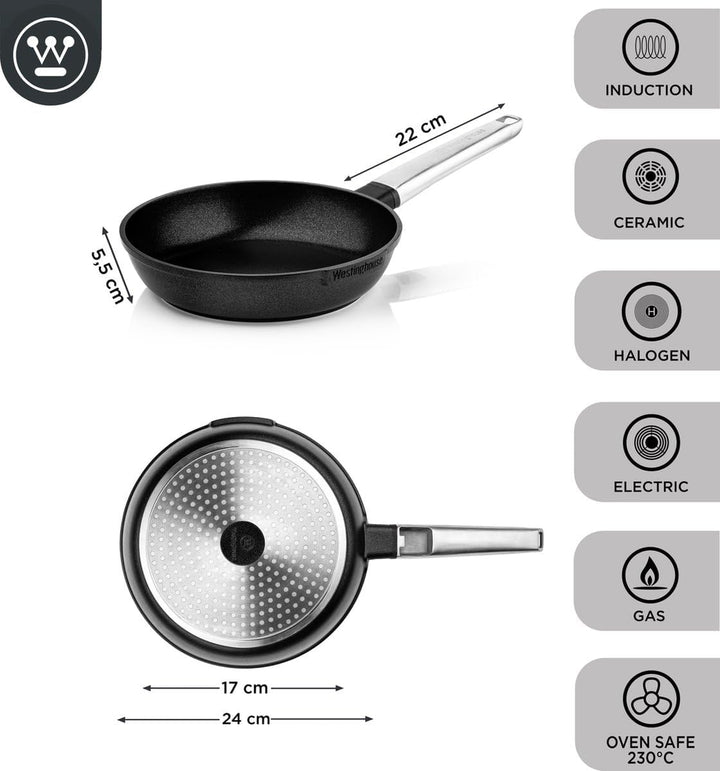 Westinghouse PERFORMANCE SERIES Bratpfanne, Beschichtete Pfanne 24 cm Induktion, Für alle Herdarten,