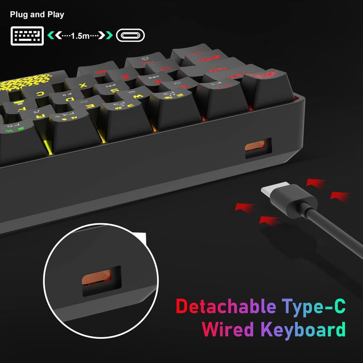 LEAVEN T60-60% Prozent Mechanische Gaming Tastatur, QWERTY Layout Kabelgebundene Tastatur mit Rot Sc