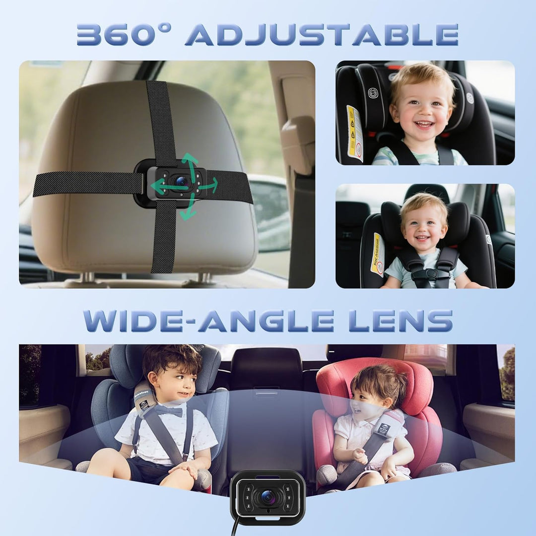 Hodozzy Dual Baby Autokamera für 2 Kinder - 6,86 Zoll IPS Split-Screen HD Display, Nachtsicht, 360°