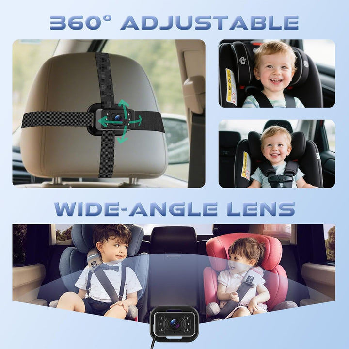 Hodozzy Dual Baby Autokamera für 2 Kinder - 6,86 Zoll IPS Split-Screen HD Display, Nachtsicht, 360°