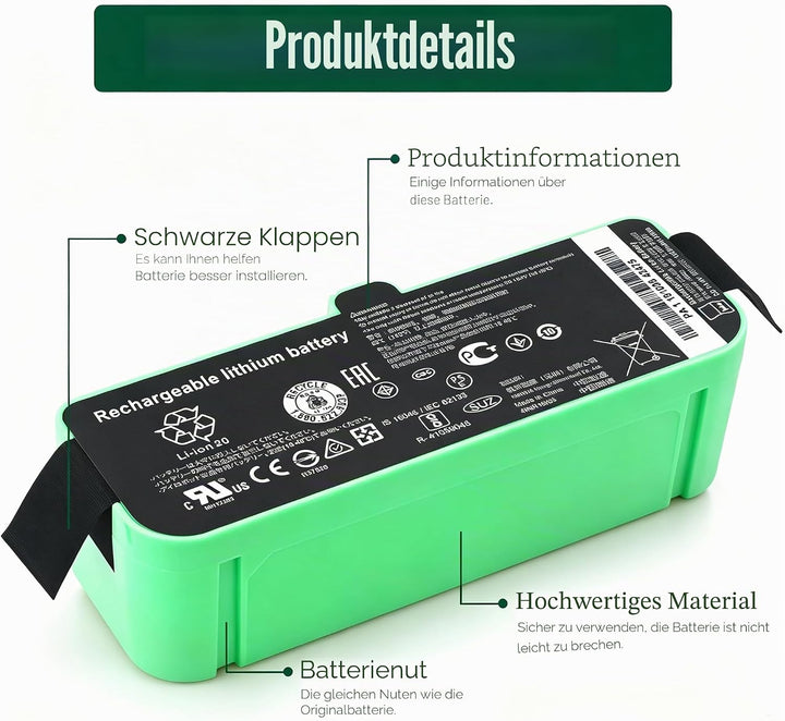 1800LI Ersatz Akku für Roomba Robots 680 500 600 700 800 900 595 670 671 675 677 681 685 690 691 695