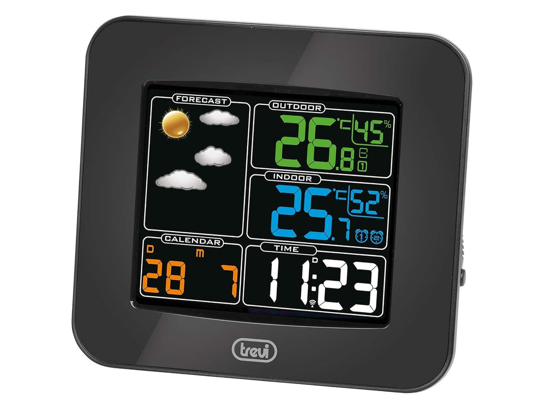 Trevi ME 3165 RC Wetterstation Wetterstation mit Aussensensor, schwarz, 15 x 5.7 x 13.5 cm, Schwarz