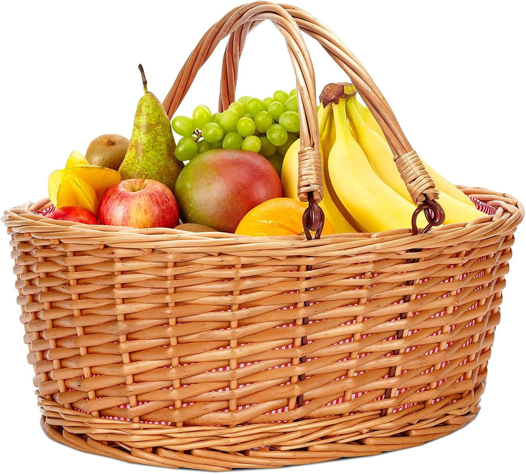 Picknickkorb aus Weidengeflecht mit doppelten, klappbaren Griffen, leerer Korb, günstige Ostereier,