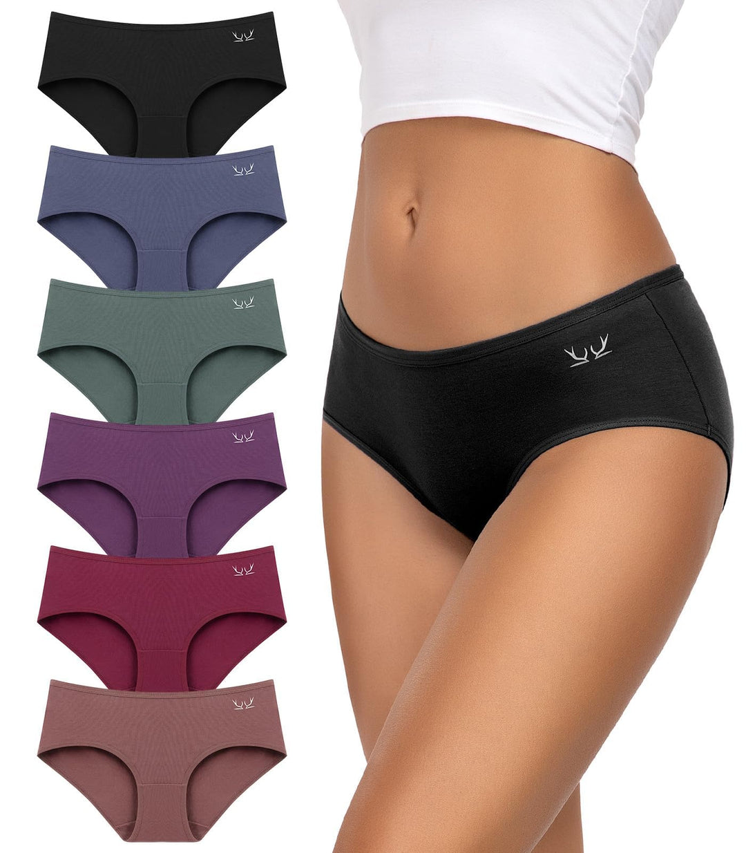 TANSTC Damen Unterhosen Baumwolle 6er-Pack Hipster Slips, Niedrige Taille & Stretch, Atmungsaktiv -