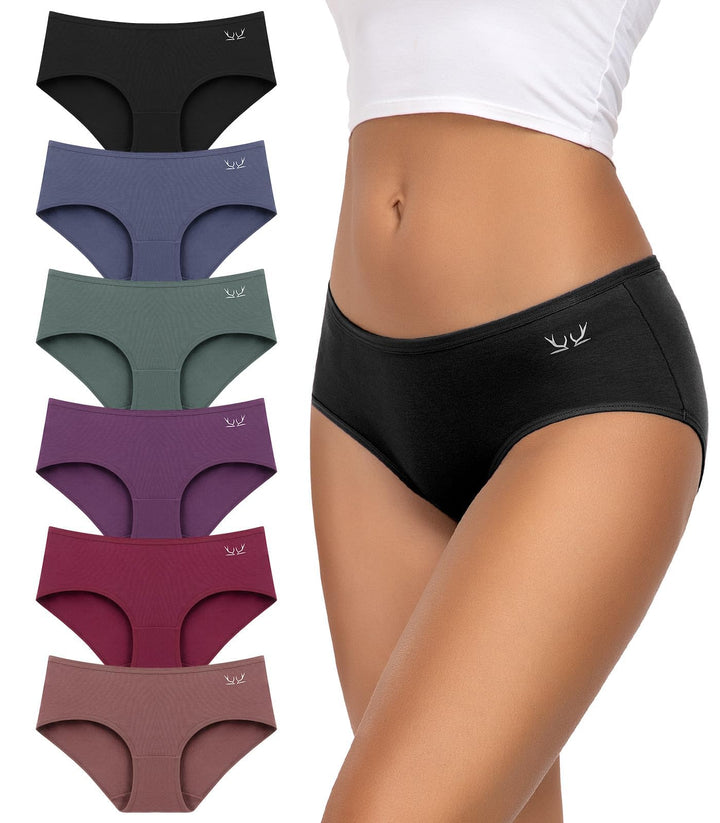TANSTC Damen Unterhosen Baumwolle 6er-Pack Hipster Slips, Niedrige Taille & Stretch, Atmungsaktiv -