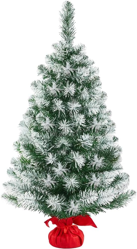 Yaheetech 90 cm Weihnachtsbaum mit Schnee, Mini Kunstweihnachtsbaum, Tisch-Weihnachtsbaum, Weihnacht