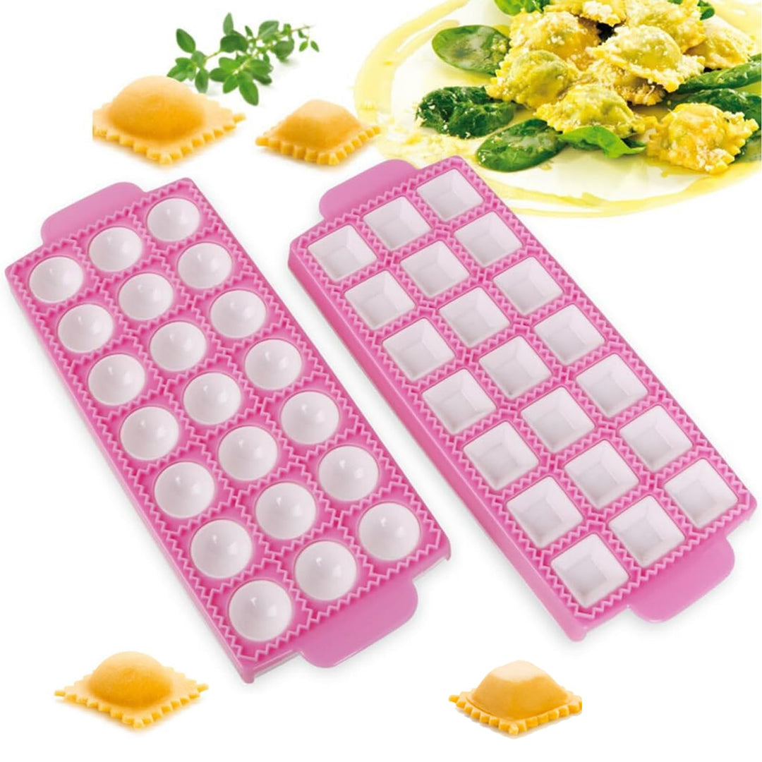 Form Ravioli, 2 Stück, quadratisch und rund, 21 Plätze, Gelb | Kunststoff, wiederverwendbar, leicht