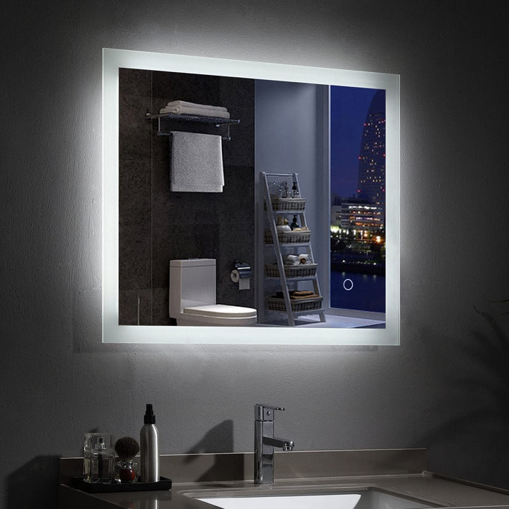 LED Badspiegel 60 x 50 cm mit Beleuchtung Rechteckig Badezimmer Wandspiegel Lichtspiegel mit Touch K
