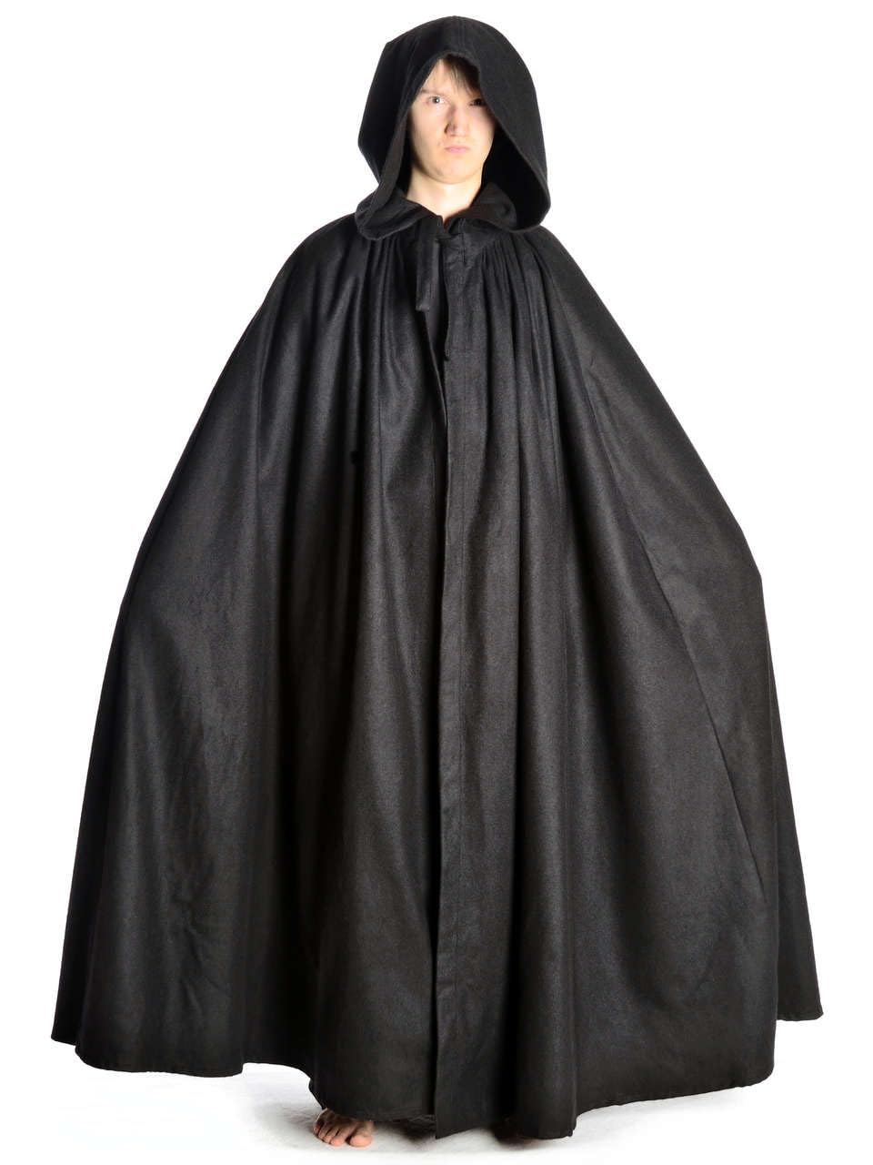HEMAD Mittelalter Umhang mit Kapuze Wollfilz schwarz, braun, beige, rot, blau (One Size, schwarz)