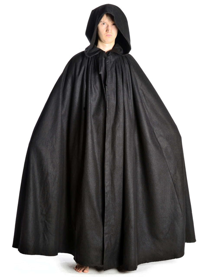HEMAD Mittelalter Umhang mit Kapuze Wollfilz schwarz, braun, beige, rot, blau (One Size, schwarz)