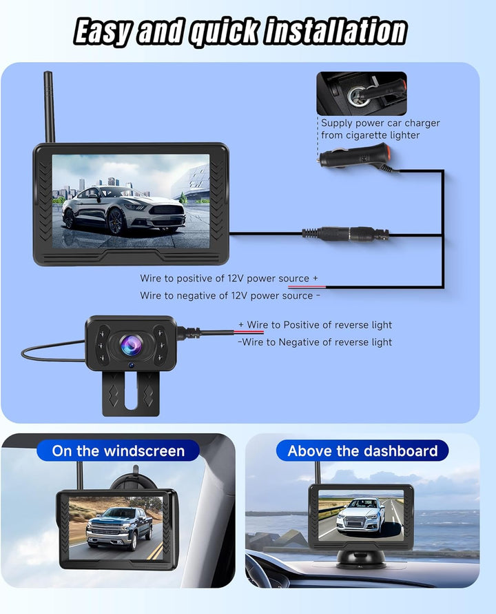 VECHTEL AHD 720P Kabellose Rückfahrkamera,5"-HD-Monitor-Set, IP69 wasserdicht, Weitwinkel, Nachtsich