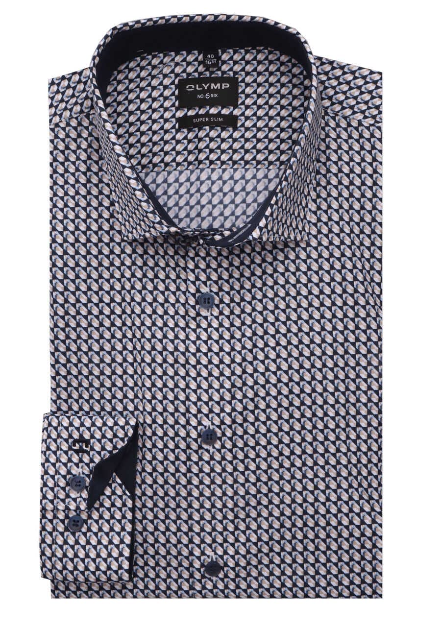 OLYMP No. Six super Slim Hemd Langarm New Kent Kragen Muster Navy 40 Blau, 40 Blau
