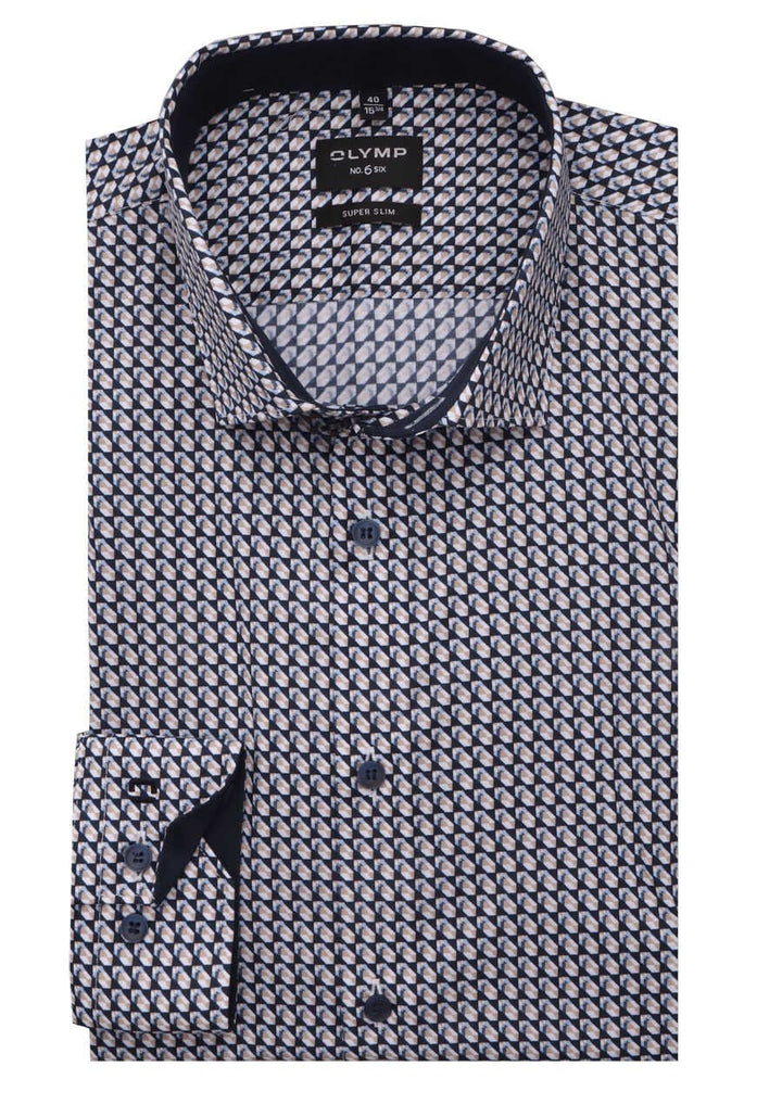 OLYMP No. Six super Slim Hemd Langarm New Kent Kragen Muster Navy 40 Blau, 40 Blau