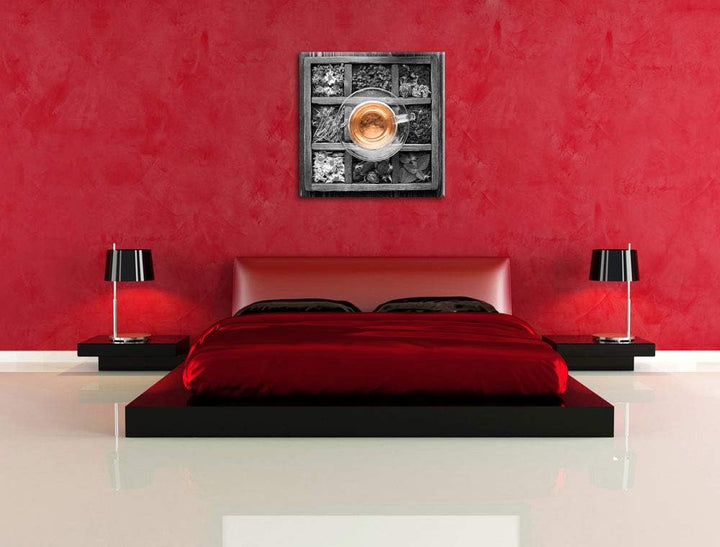Pixxprint getrocknete Blumen und Gewürze schwarz/weiss, Format: 70x70 auf Leinwand, 70x70