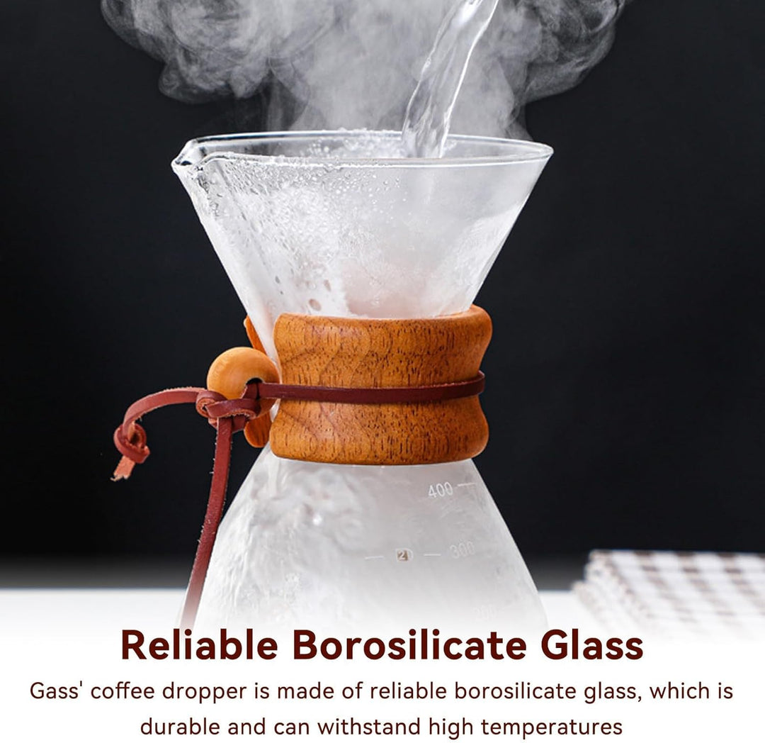 HERCHR Pour Over Kaffeebereiter Hand Kaffee Edelstahl Handfilter Aus Glas Mit Permanentfilter 400ML,