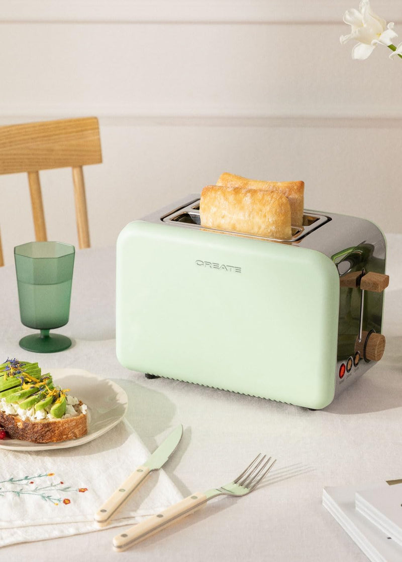 CREATE/PACK TOAST RETRO + KETTLE RETRO M/Grüner Toaster und grüner Wasserkocher/Wasserkocher 1 L