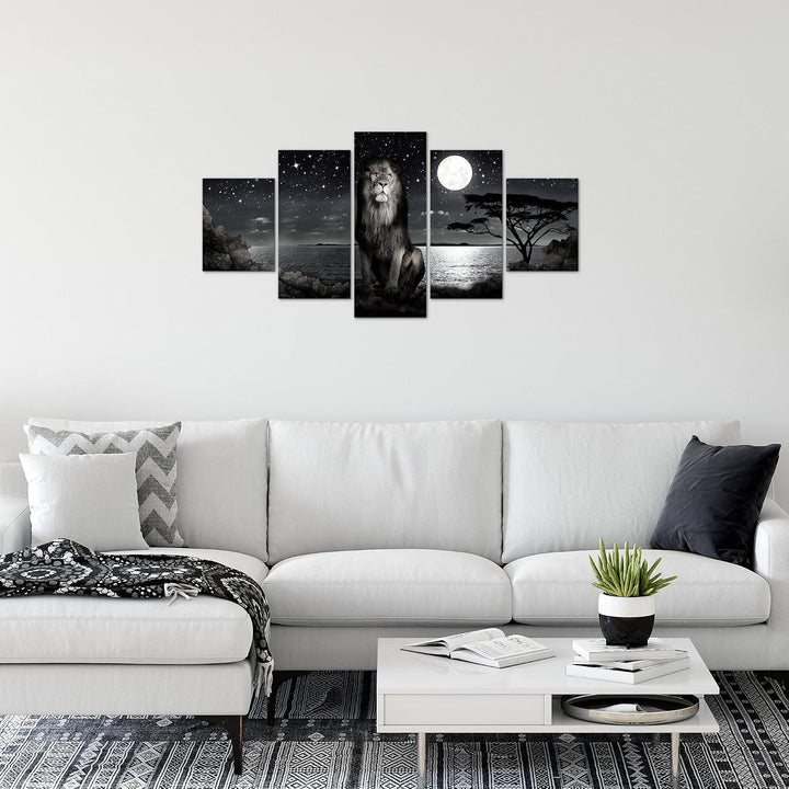 Runa Art Wandbilder Afrika Löwe 5 Teilig Bild auf Vlies Leinwand Deko Wohnzimmer Schlafzimmer Savann