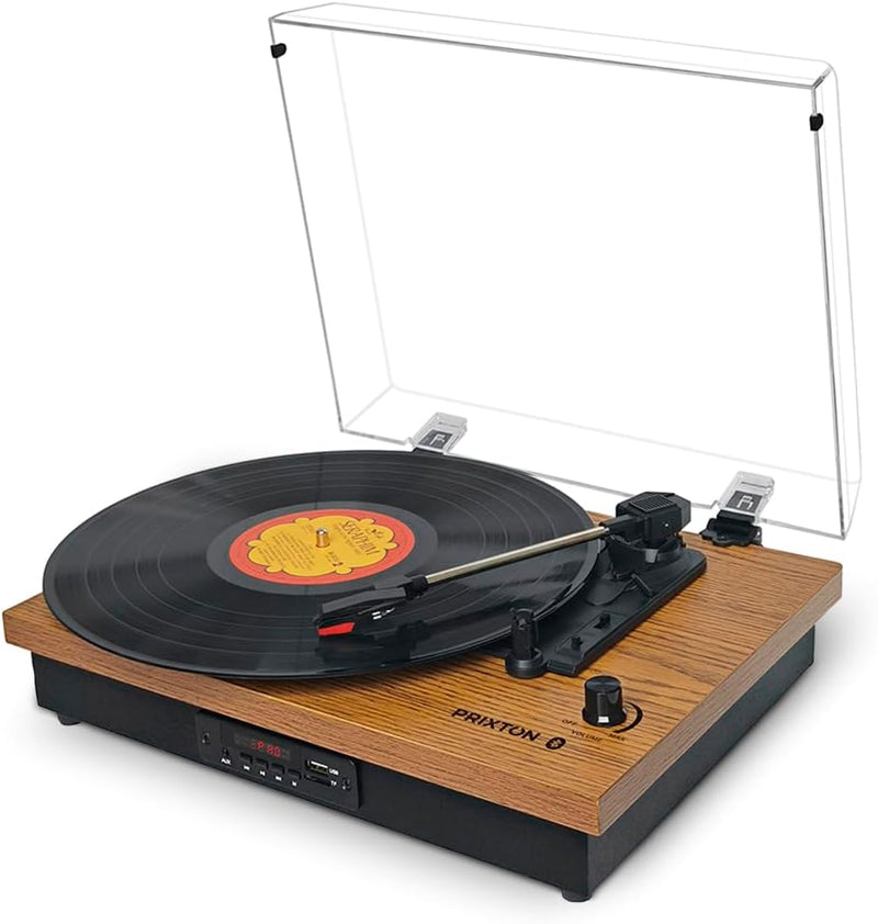 PRIXTON - Studio Vintage-Vinyl-Plattenspieler - Vinyl-Player & Konverter über Bluetooth, USB, SD, Ra