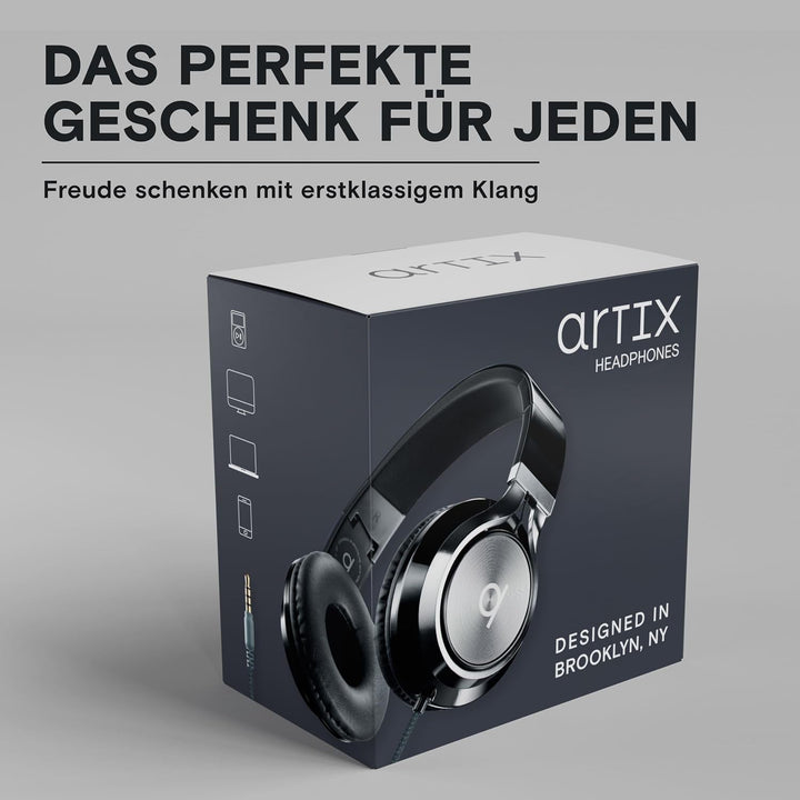 ARTIX® Kopfhörer mit Kabel und Mikrofon, Faltbar und tragbar, Premium 90% Kopfhörer Noise Cancelling