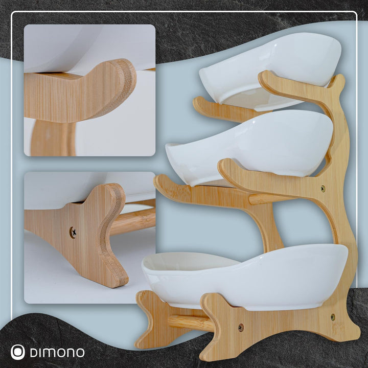 Dimono® Etagere Deluxe Servier-Ständer; 3-Etagen Keramik-Servierschalen; Obst- & Gemüseschale mit Ba