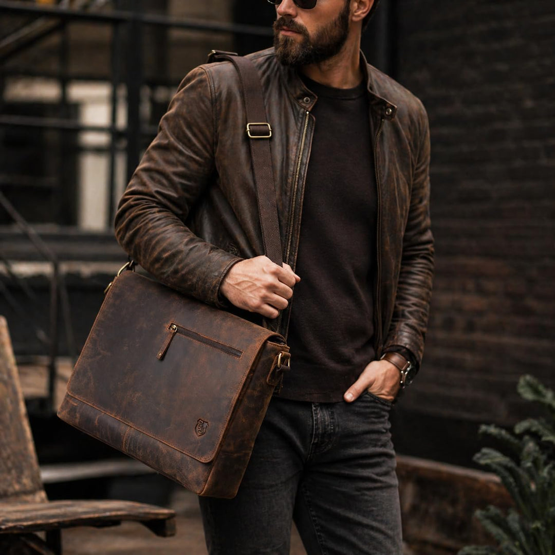 hodalump - Premium Echt-Leder Laptoptasche (bis 17 Zoll) als Umhängetasche - Notebooktasche für Dame