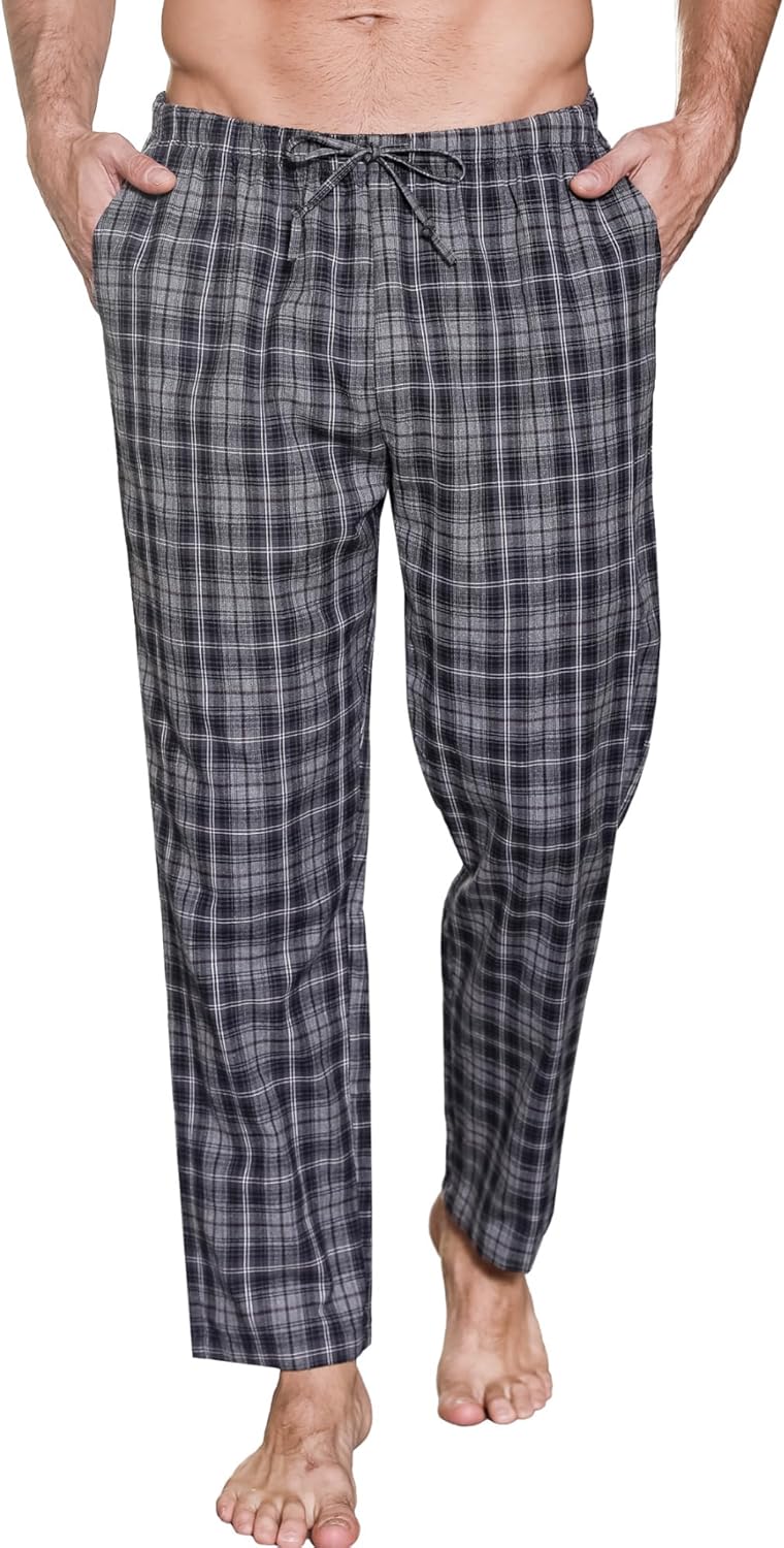 Winovia Herren Schlafanzughose Lang Baumwolle Karierte Pyjamahose Lounge Hose Pyjamaunterteil Freize
