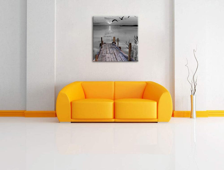 Pixxprint schöner Steg mit Vögeln als Leinwandbild Quadratisch/Grösse: 70x70 / Wandbild/Kunstdruck/f