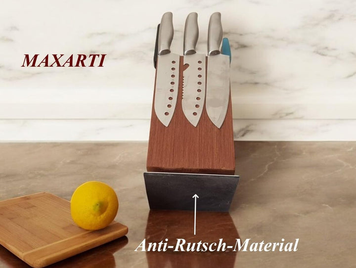 MAXARTI - 360° Drehbarer Magnetischer Messerblock (360° Walnuss 13x13cm) Magnetisch Messerhalter aus