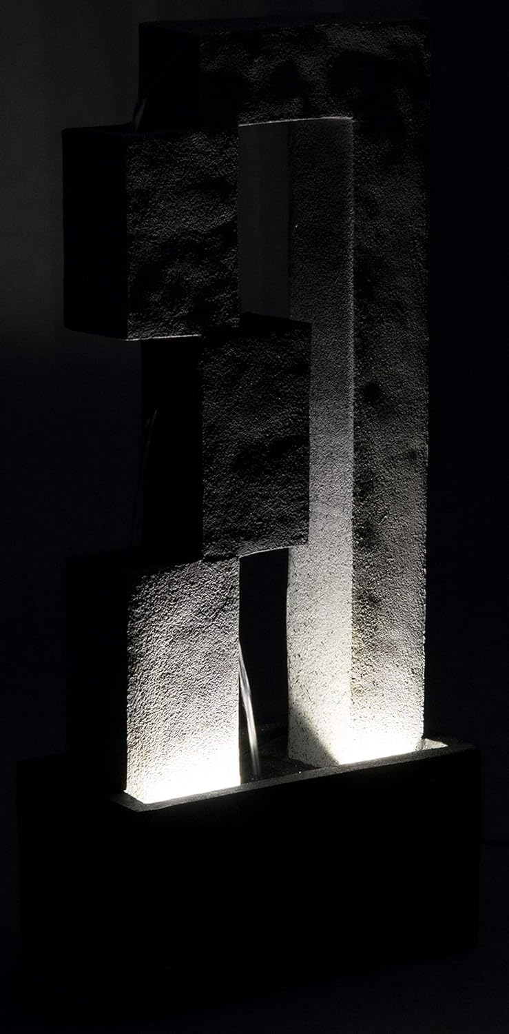 dobar® 96150e Grosser Design Gartenbrunnen Mars | Terrassenbrunnen mit LED-Beleuchtung | Wasserfall